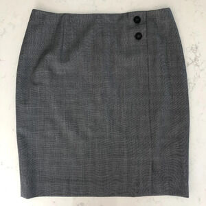 Brooks Brothers Explorer Wool Midi Pencil Skirt Navy Off White Check Print Sz 12